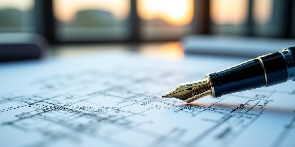 Legal documentation and architect tools on a modern desk